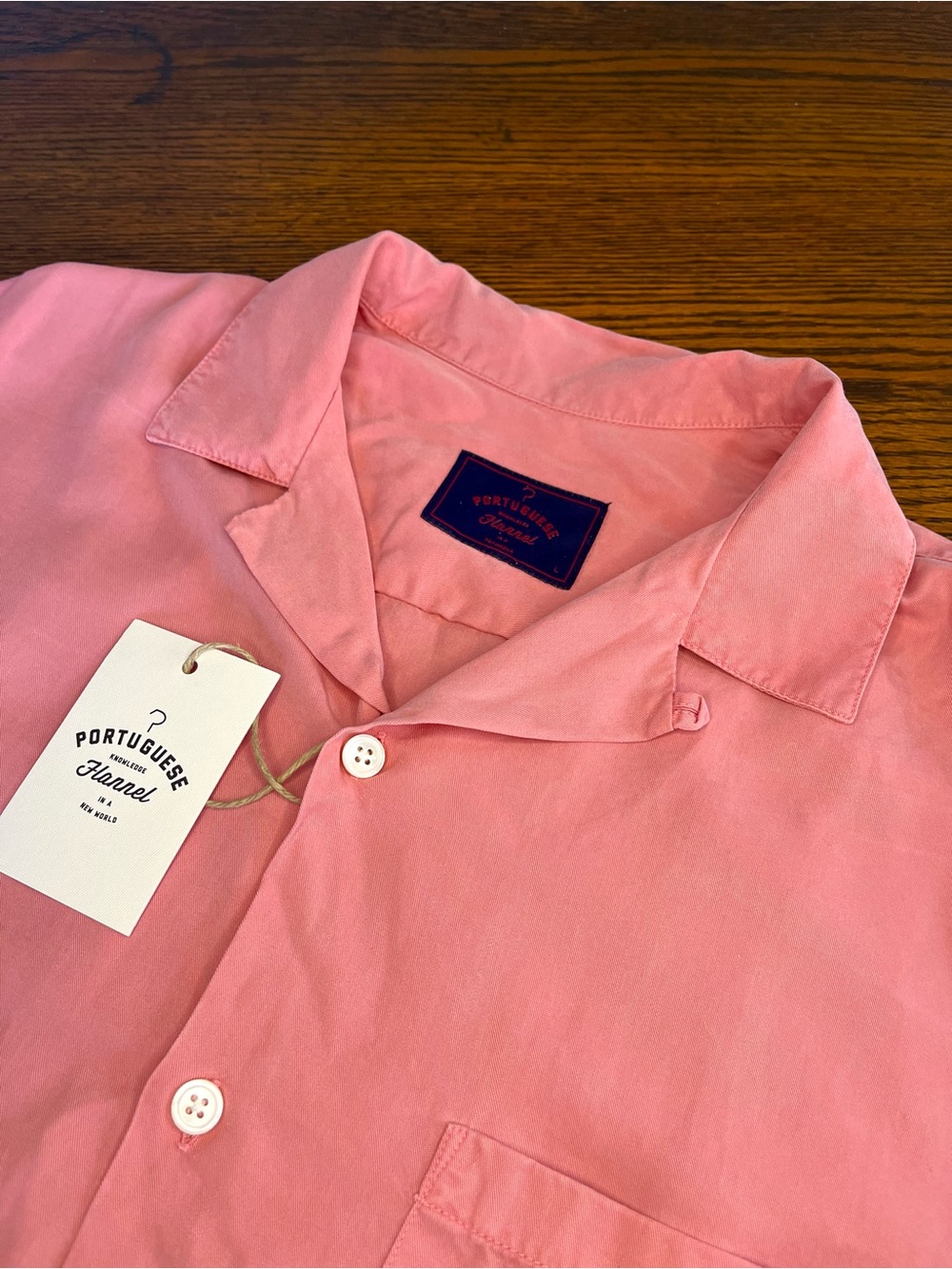 NEW Portuguese Flannel Camp Shirt Men’s Size L Pink Short Sleeve Tencel Dogtown